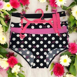 Betsey Johnson Hipster Panties Pink, Black, White Polka Dot 5 Piece Set Size L